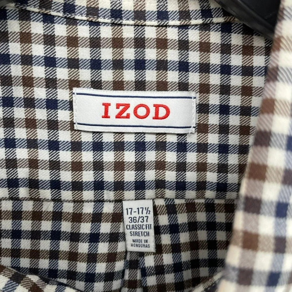 Izod Button-Down Shirt Men's Sz 36-37 Brown Blue Classic Fit Stretch Gingham - Picture 7 of 9